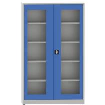 Skriňa 1950x950x500 mm zváraná policová s presklenými dverami sivá/modrá KOVONA