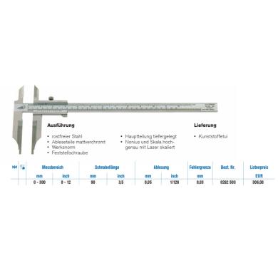 Posuvné meradlo 300/0,01 analógové na zápichy s hornými čeľusťami HeliosPreisser