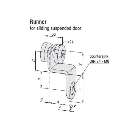 Runner for sliding suspended door, PG 40, Alu C-track 32×31