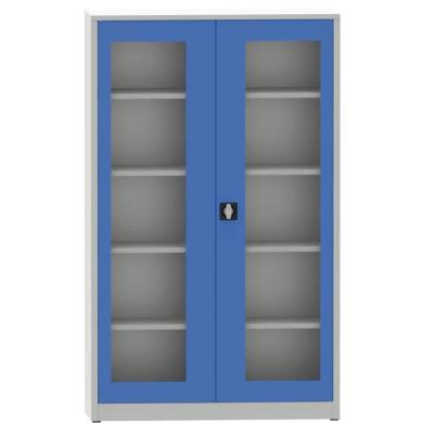 Skriňa 1950x950x500 mm zváraná policová s presklenými dverami sivá/modrá KOVONA