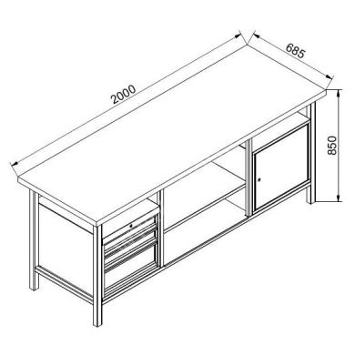 Pracovný stôl 2000 ZPD 200x850x685mm čierna/čercvená GUDE