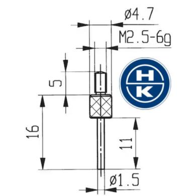 Dotyk D1,5 mm valcový M2,5 oceľ k odchýlkomeru