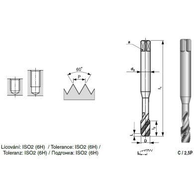 Závitník M2 6H HSSE strojný špirálová drážka DIN 371