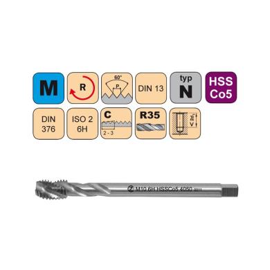 Závitník M24 HSSCo5 strojný špirálová drážka 35° DIN 376