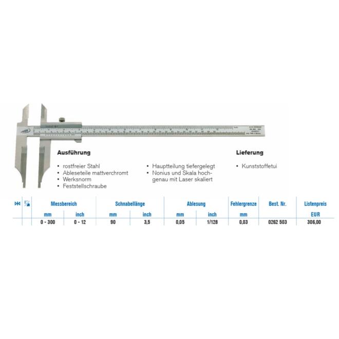 Posuvné meradlo 300/0,01 analógové na zápichy s hornými čeľusťami HeliosPreisser