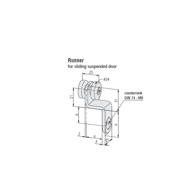 Runner for sliding suspended door, PG 40, Alu C-track 32×31