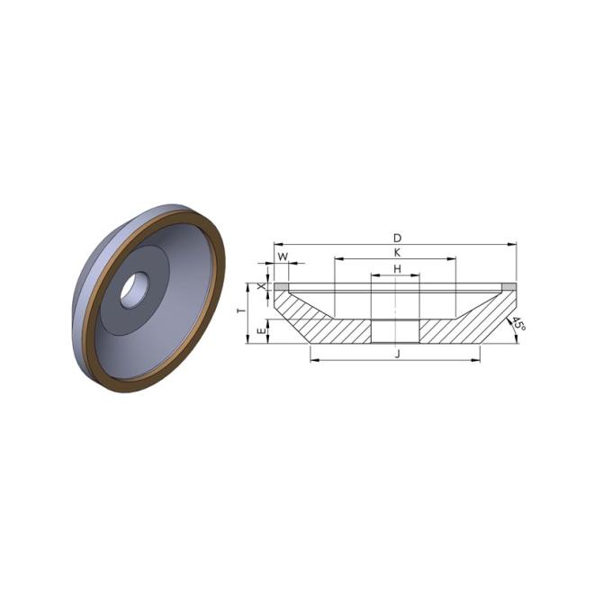 12A2/45° D125 W5 X6 H32 D126/46 C125/100 T VD14 diamantový brúsny kotúč