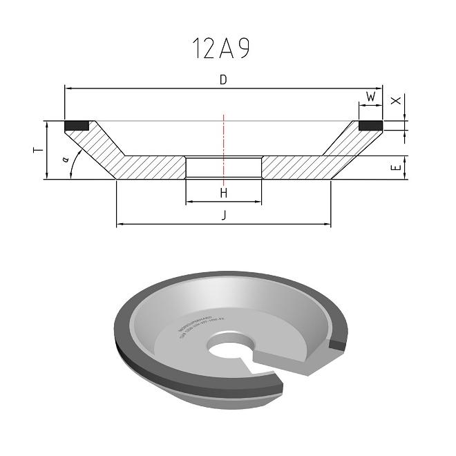 12A9 D150 X3 W6 H31,75 B46 R100 HMN100 C A brúsny kotúč z CBN/KBN