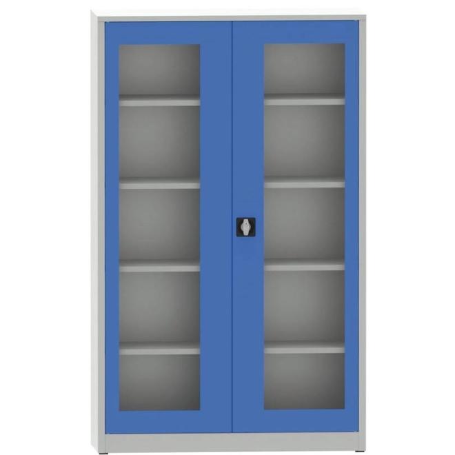 Skriňa 1950x950x500 mm zváraná policová s presklenými dverami sivá/modrá KOVONA