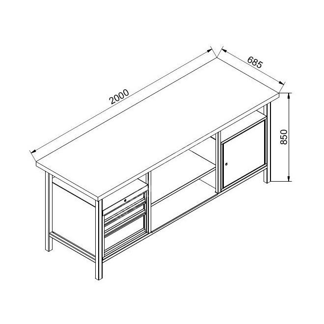 Pracovný stôl 2000 ZPD 200x850x685mm čierna/čercvená GUDE