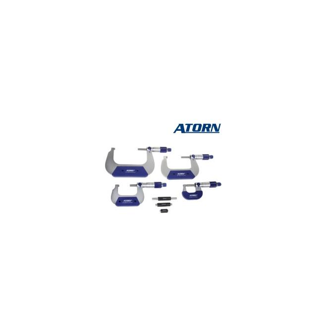 Mikrometer 0-100 / 0,01 DIN 863 sada strmeňový analógový ATORN