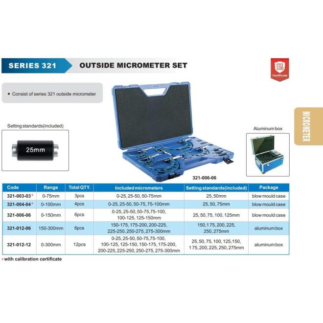 Mikrometer 0-100 / 0,01 sada 4ks strmeňový analógový ACCUD