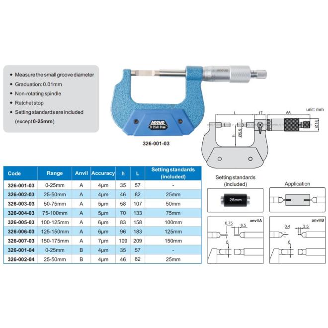 Mikrometer 0-25 / 0,01 DIN 863 strmeňový analógový ACCUD