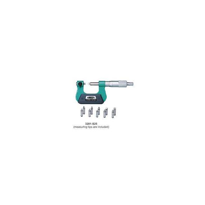 Mikrometer na meranie závitov 0-25mm stúpanie 0,4-7mm 0,01mm sada Insize