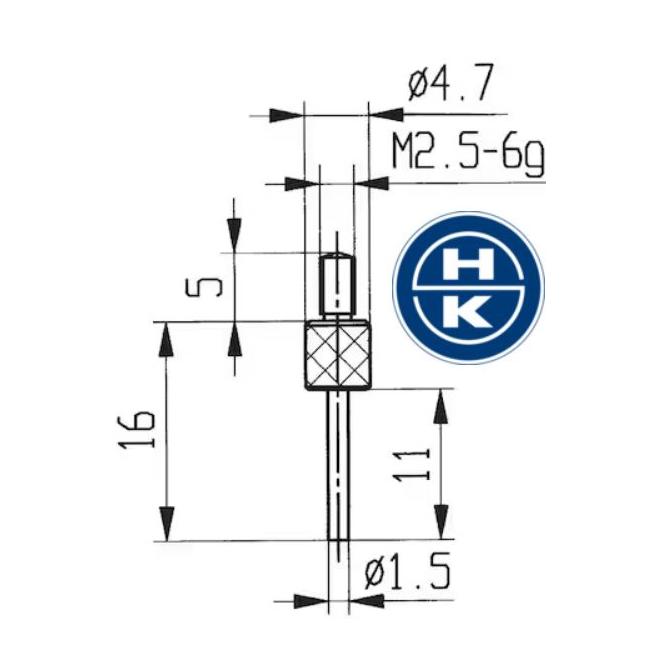 Dotyk D1,5 mm valcový M2,5 oceľ k odchýlkomeru