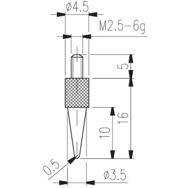 Dotyk D0,5 mm kúžeľový M2,5 oceľ k odchýlkomeru