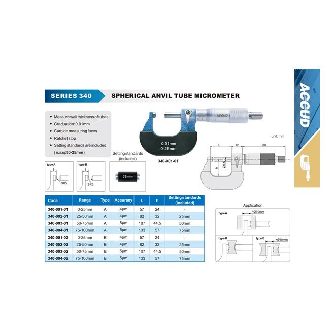Mikrometer 25-50 / 0,01 strmeňový analógový ACCUD