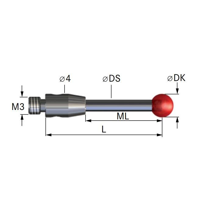 Dotyk D4 L40 mm gulička rubínová M3 GÖKELER