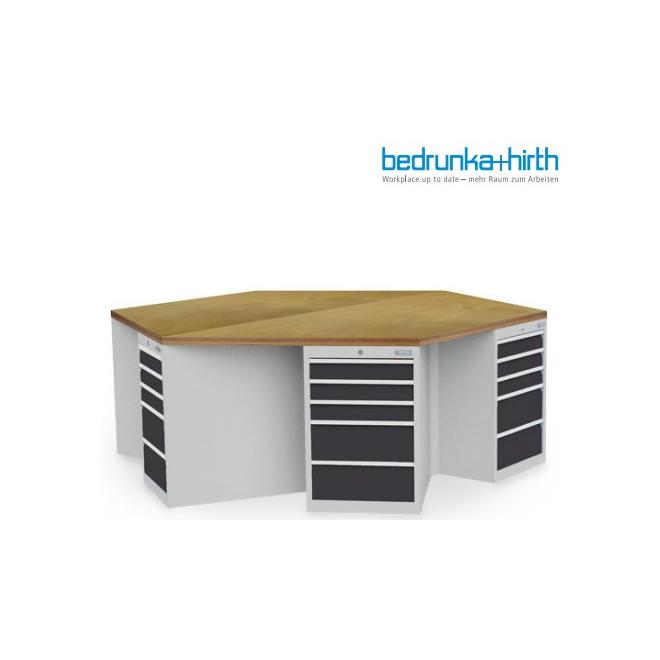 Stôl dielenský pracovný 2500x859x2165 mm 6-hranný so skrinkami RAL 7016/7035