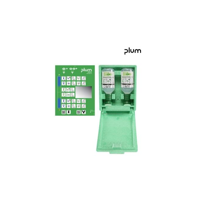 Fľaša 200 ml plastová na výplach očí zelená DIN 15154-4 v nástennom boxe PLUM