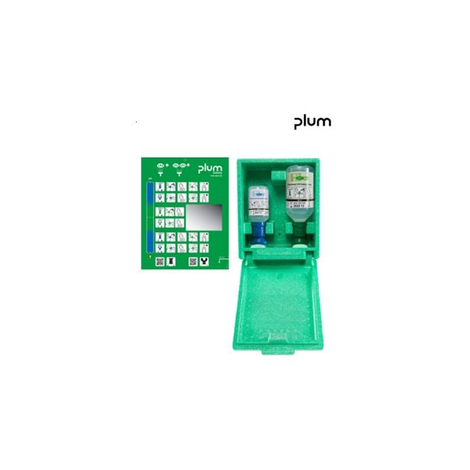 Fľaša 500 ml a 250 ml plastová na výplach očí  DIN 15154-4 v nástennom boxe PLUM