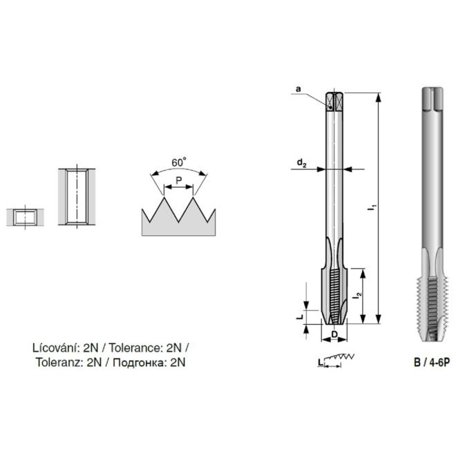 Závitník M6 2N HSS strojný priama drážka DIN 376