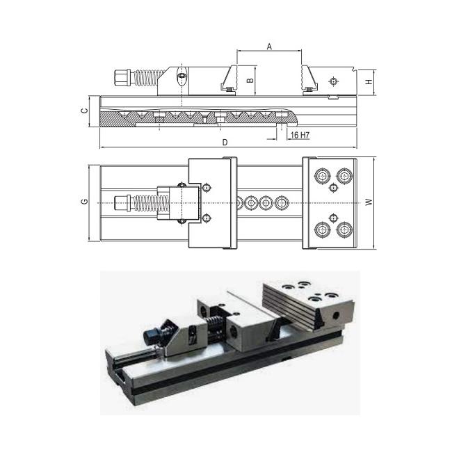 Zverák š.125 mm strojný presný s pohyblivými čeľusťami KINTEK